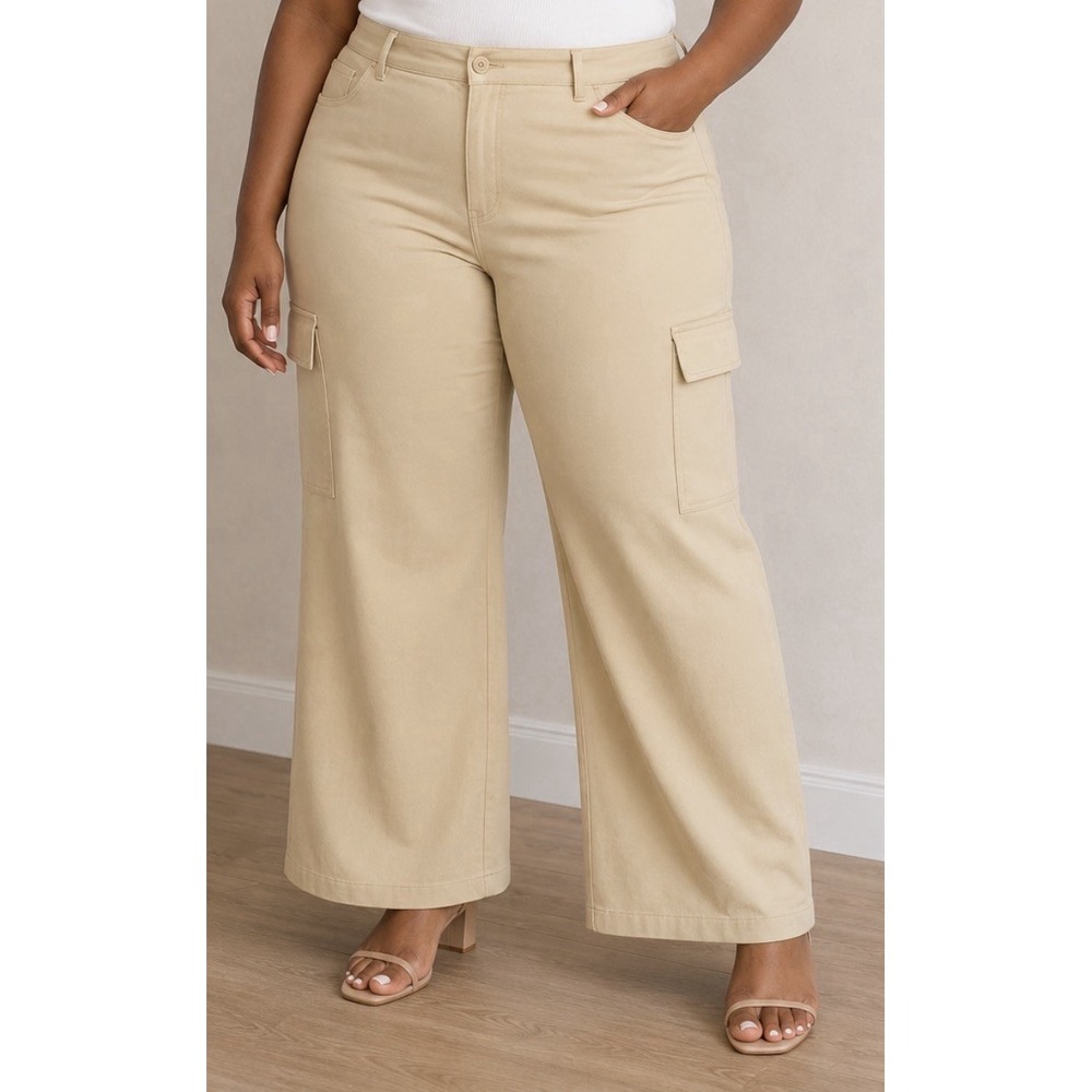 Ava & Viv Womens Plus High Rise Reg Fit Wide-Leg Cargo Pants, Tan, Size 20 NWT